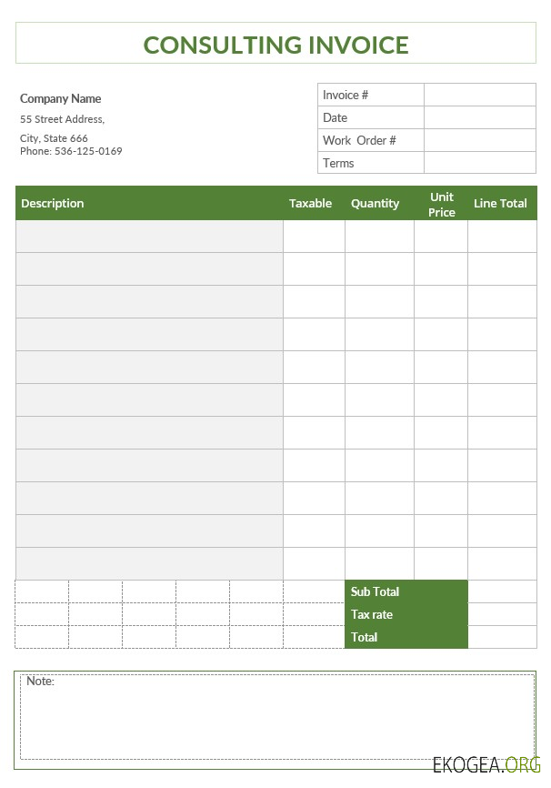 Modèle de facture de consultation vierge